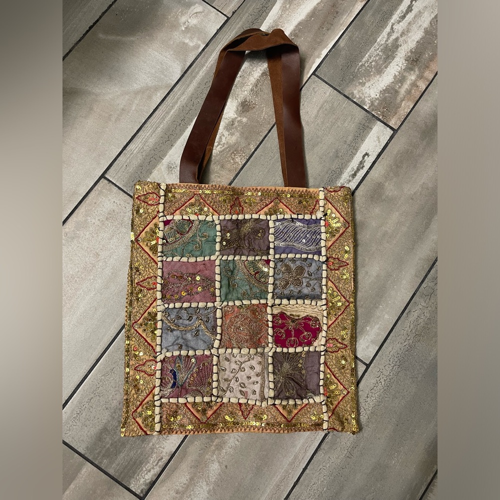 My brand beaded bohemian tote bag